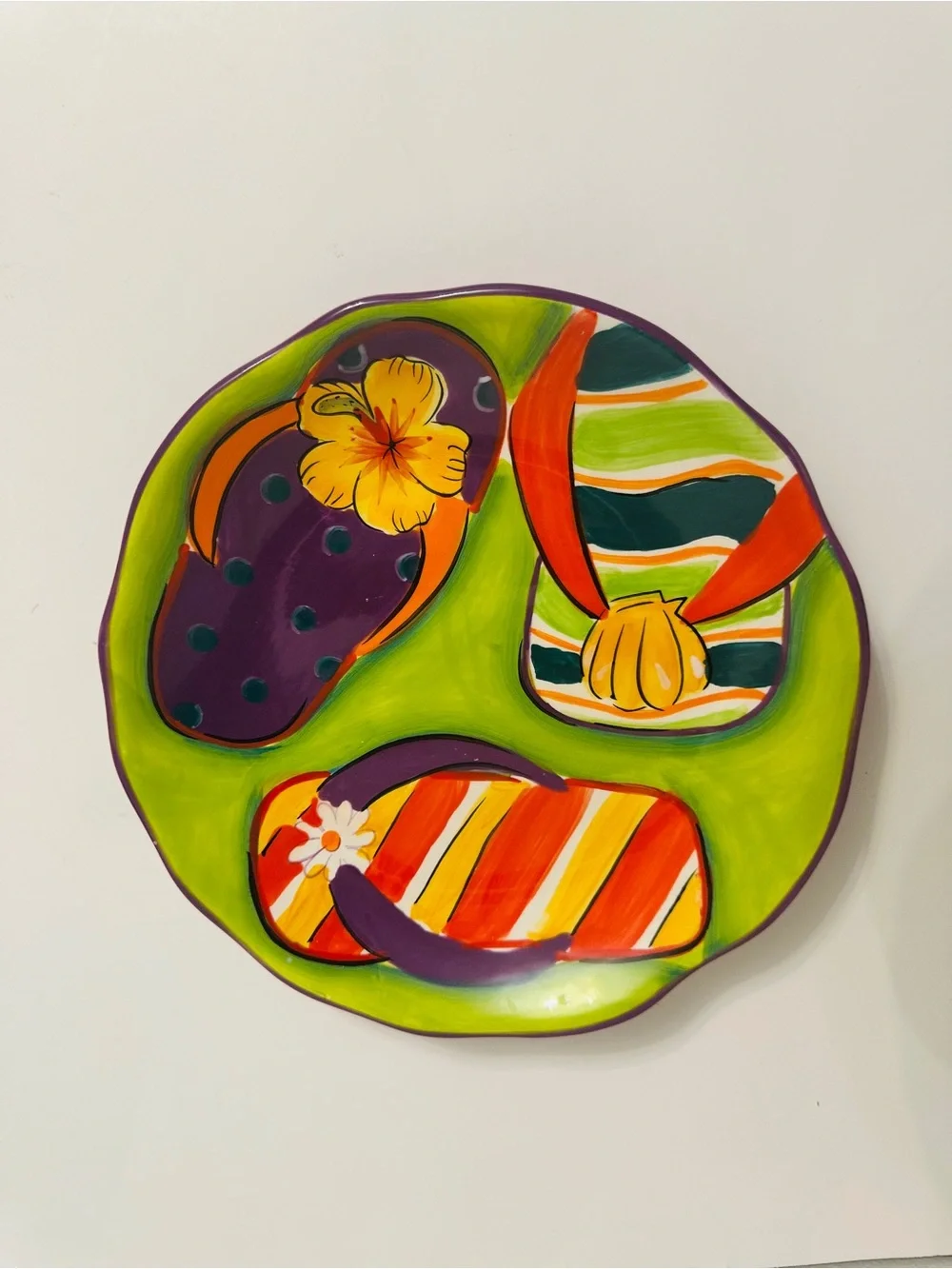 Clay Art StoneLite Flip Flops Hand Painted Beach Plate